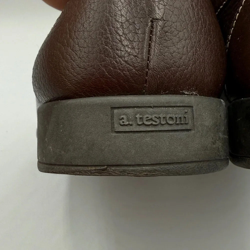 A.‎ Testoni Men's 8.5 Brown Pebbled Leather Bit Loafers Italy Luxury Dress Shoes